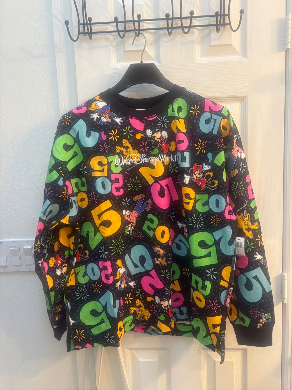 Disney Parks Black Crewneck Spirit Jersey with Multicolor '25' & characters